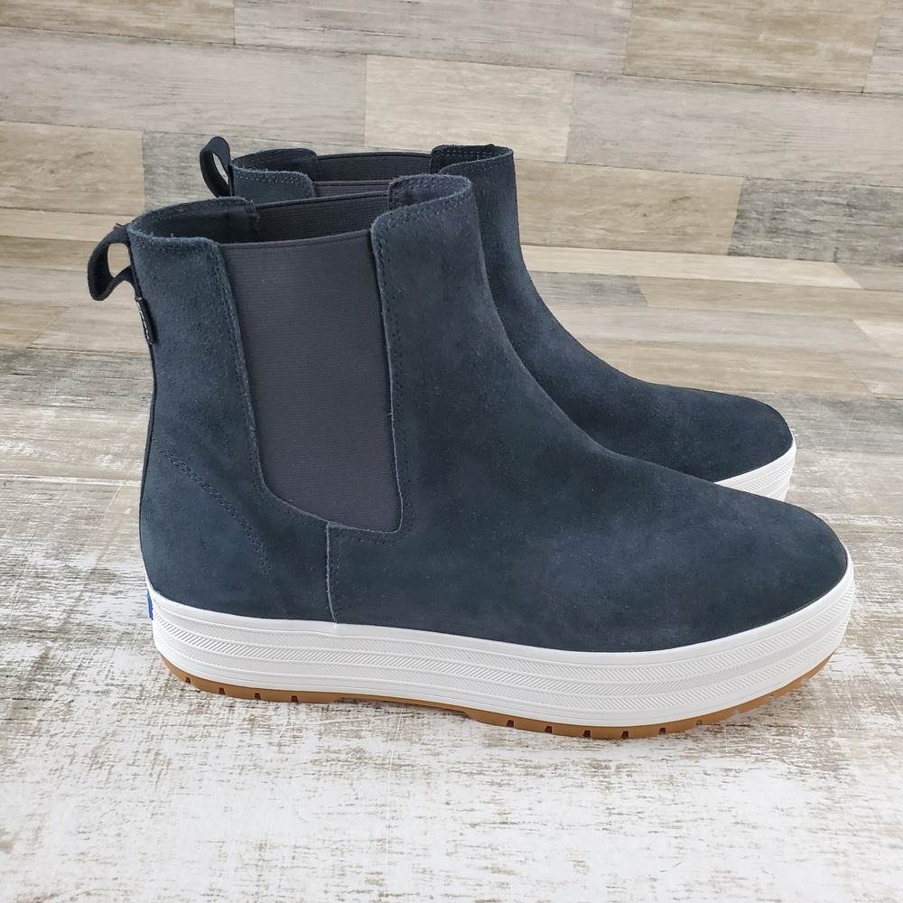Keds The Platform Womens Chelsea Lug Boots Sz 11 Black White Suede Pull On